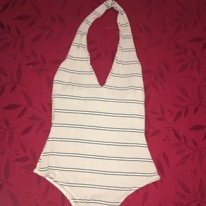 La Hearts V-Neck Stripe Halter Bodysuit
